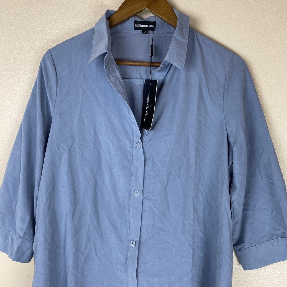PrettyLittleThing Lilac Shirt Mini Dress - Picture 3 of 8